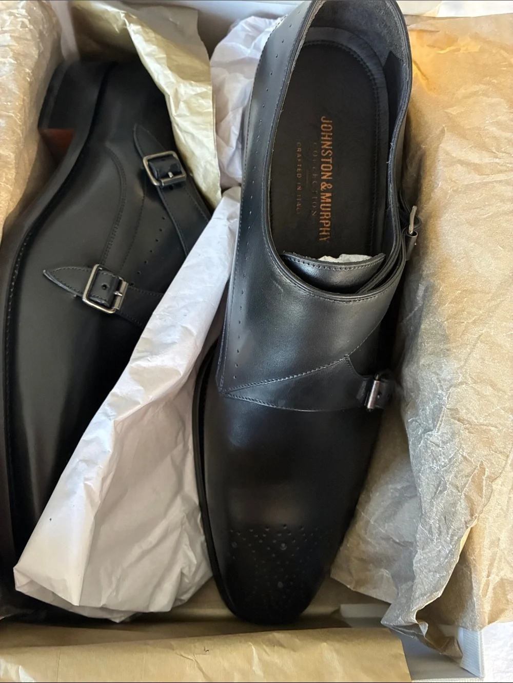 Johnston & Murphy Black Leather Double Monk Strap Oxfords